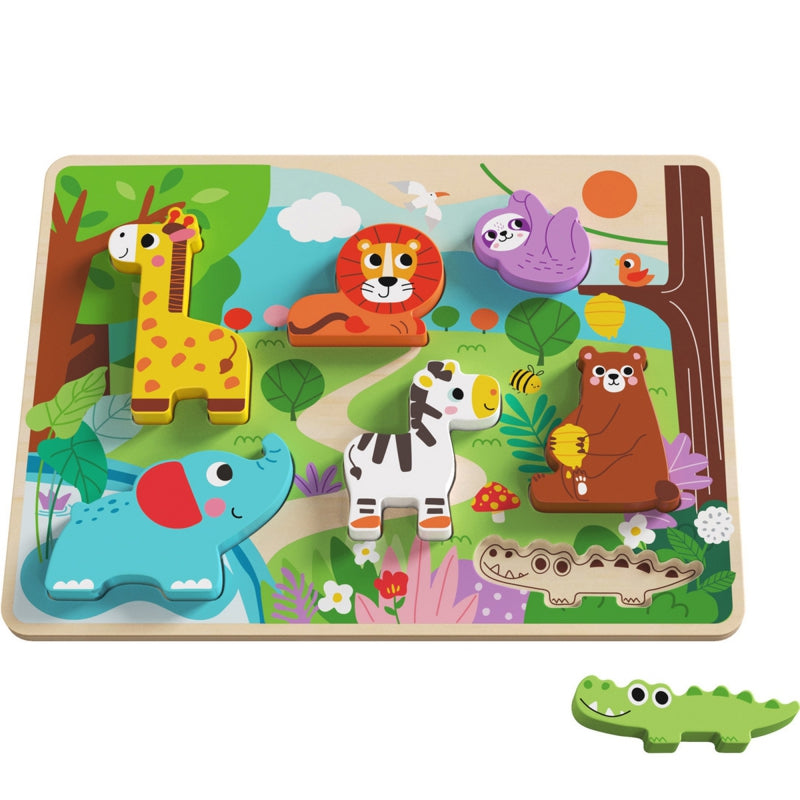 3-Tooky Toy Drewniane Puzzle Montessori Zwierzątka w Lesie Dopasuj Kształty-3