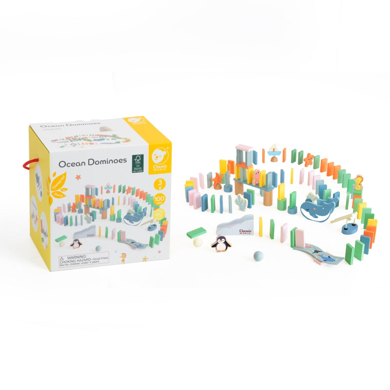 7-CLASSIC WORLD Drewniane Domino Tor Logiczny Przeszkód Układanka Montessori 100 el.-7