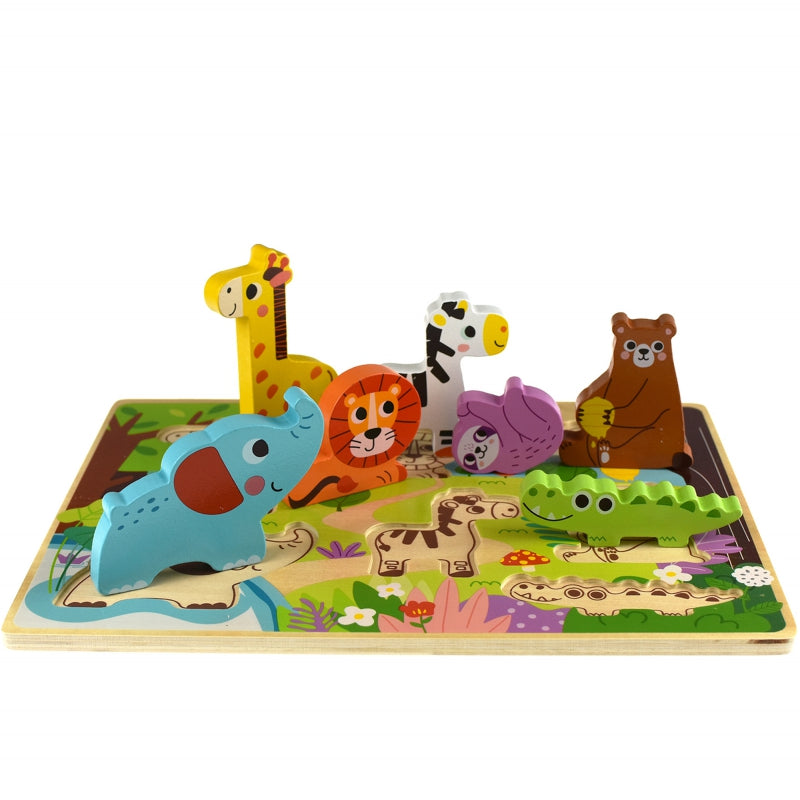 4-Tooky Toy Drewniane Puzzle Montessori Zwierzątka w Lesie Dopasuj Kształty-4