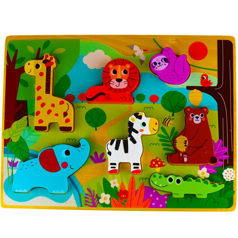 2-Tooky Toy Drewniane Puzzle Montessori Zwierzątka w Lesie Dopasuj Kształty-2