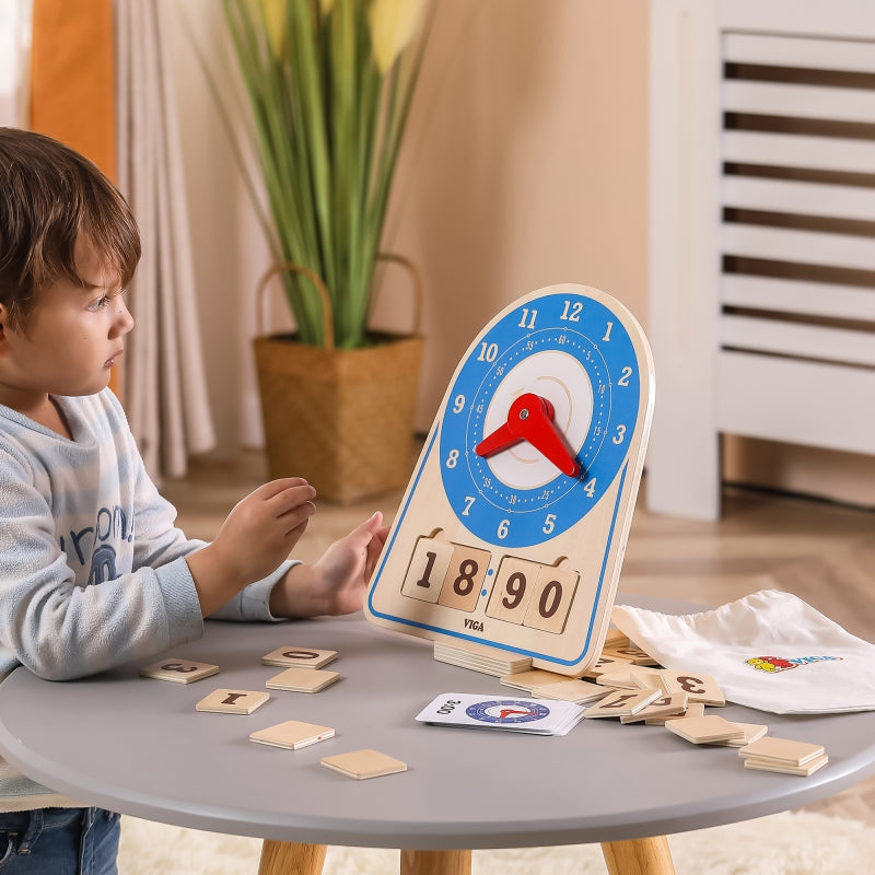 5-VIGA Drewniany Zegar Nauka Zegara Czasu Montessori-5