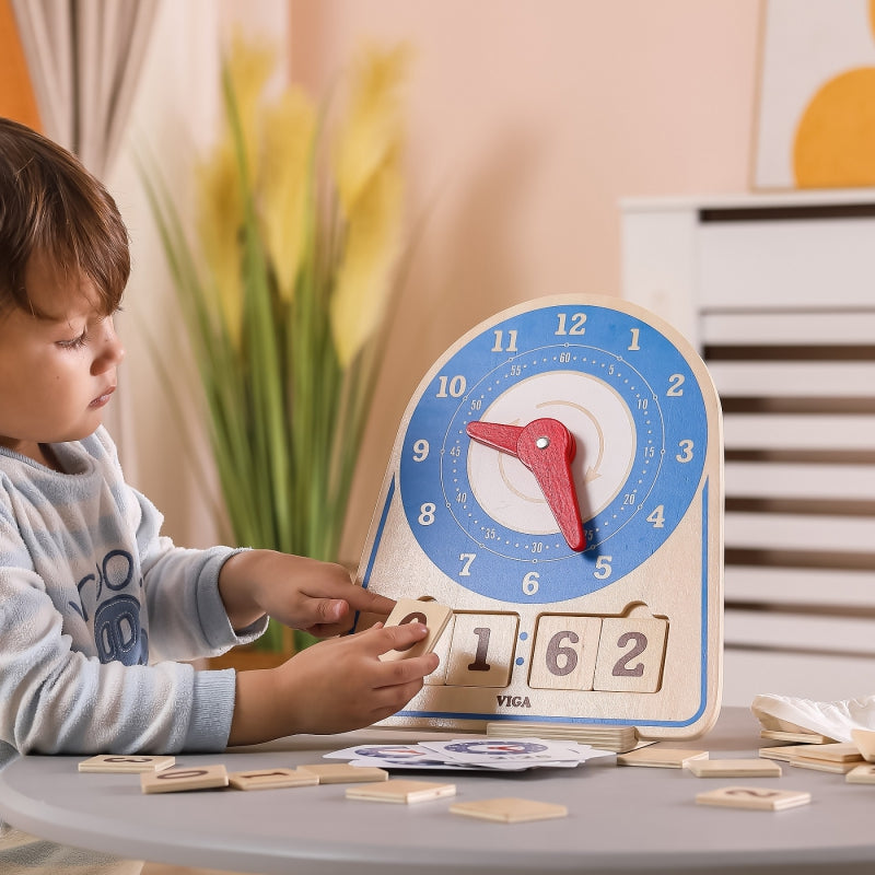 9-VIGA Drewniany Zegar Nauka Zegara  Czasu Montessori-9