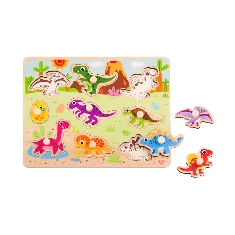 1-TOOKY TOY Drewniane Puzzle Montessori Układanka Dinozaury Kształty-1