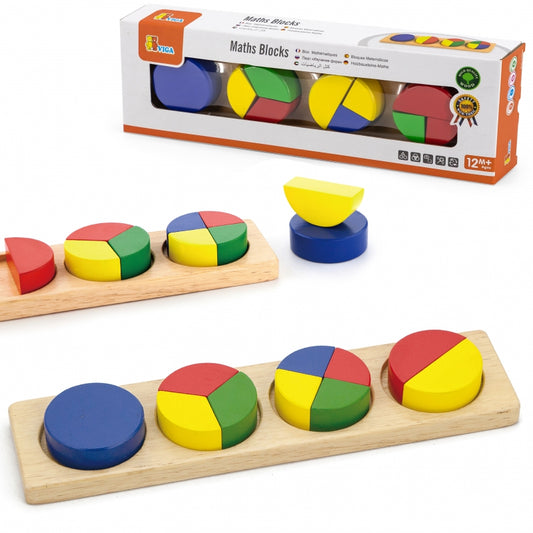 1-Drewniana Układanka Viga Klocki Matematyczne Ułamki 11 Elementów Montessori-1