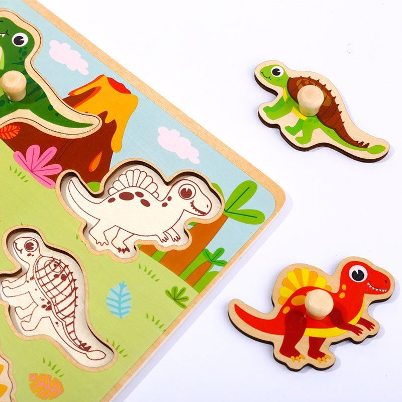 3-TOOKY TOY Drewniane Puzzle Montessori Układanka Dinozaury Kształty-3