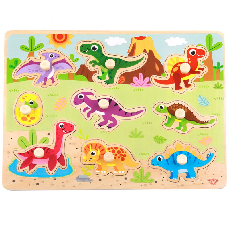 5-TOOKY TOY Drewniane Puzzle Montessori Układanka Dinozaury Kształty-5