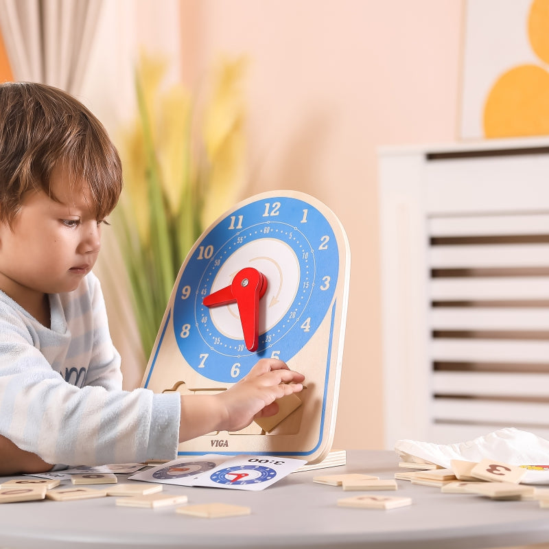 8-VIGA Drewniany Zegar Nauka Zegara  Czasu Montessori-8