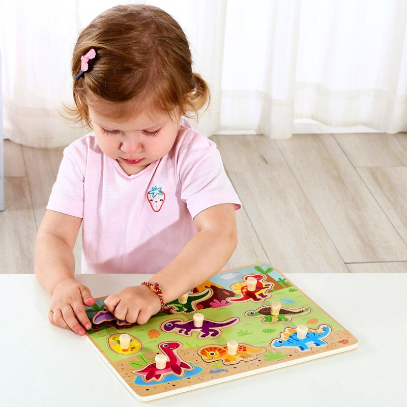 6-TOOKY TOY Drewniane Puzzle Montessori Układanka Dinozaury Kształty-6